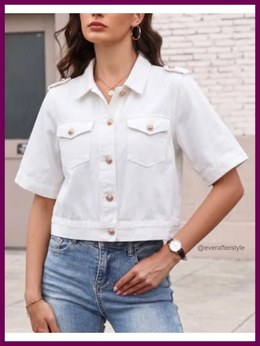 Cropped Denim Jacket Women Short Sleeve Lightweight Cotton Blend Sailor Style
